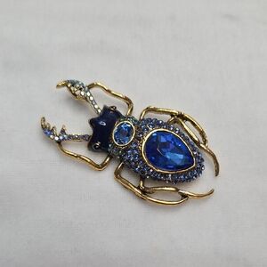 Blue Crystal Rhinestone Beetle Bug Brooch Retro Style Pin Rhinestones Elegant